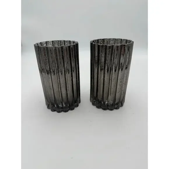 Illuminated Mercury Glass Hurricanes by Valerie Midnight Set of 2 NIB - Picture 1 of 3